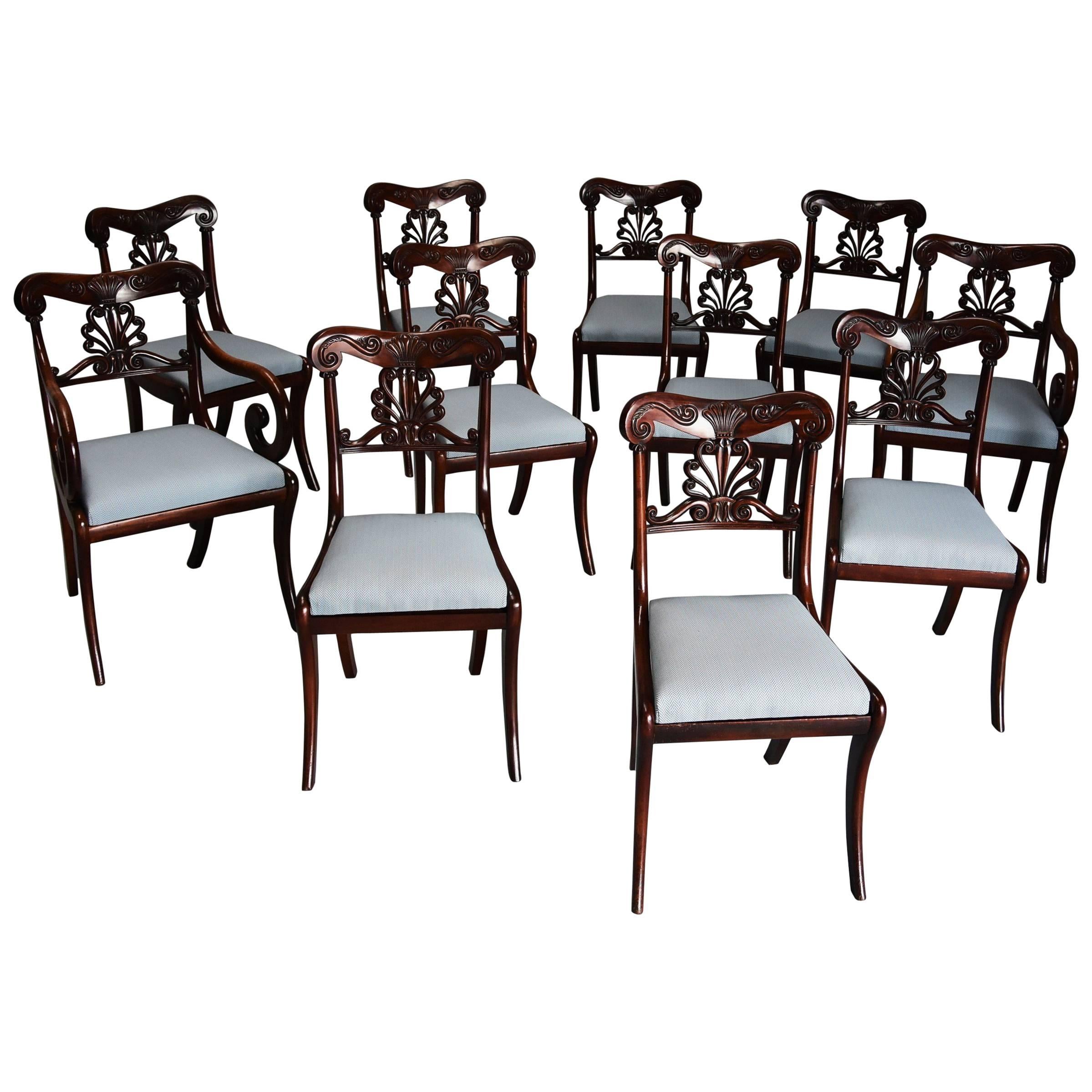 Exceptional Set of 12 Superb Quality Cuban Mahogany Regency Dining Chairs