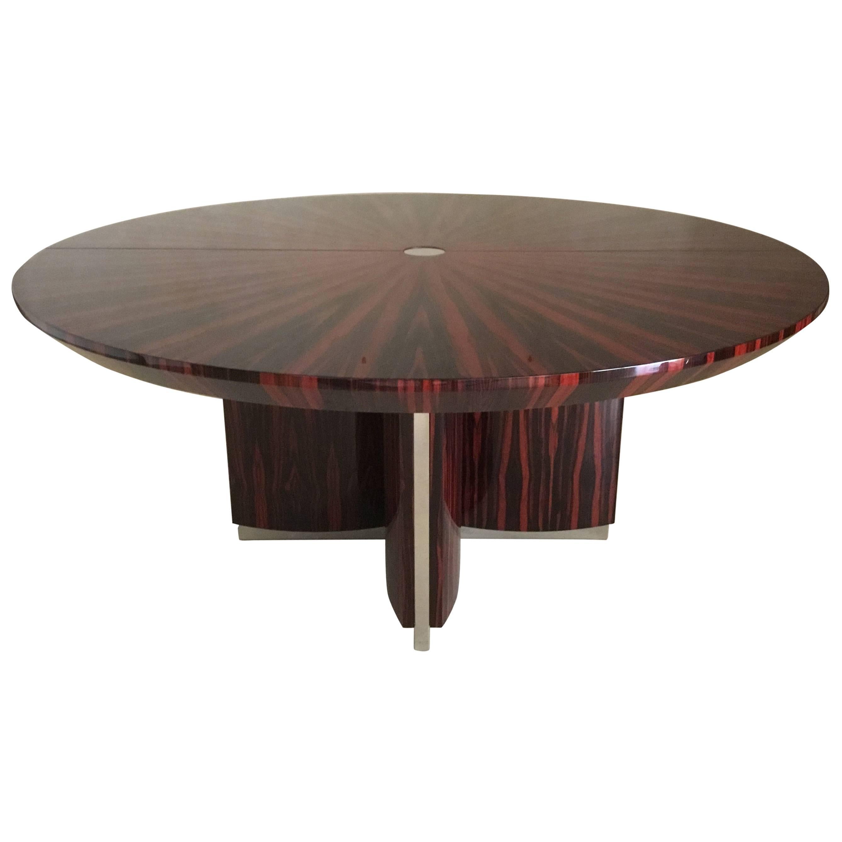 Custom Macassar Ebony Dining Table with Steel Insets For Sale