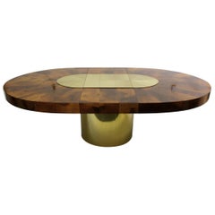 Brass and Wood Sunburst Paul Evans for Directional Large Oval Dining Table