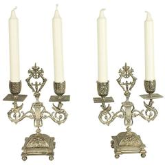 Pair of Silver Plated Renaissance Revival Two-Light Candelabra, Paris, 1860