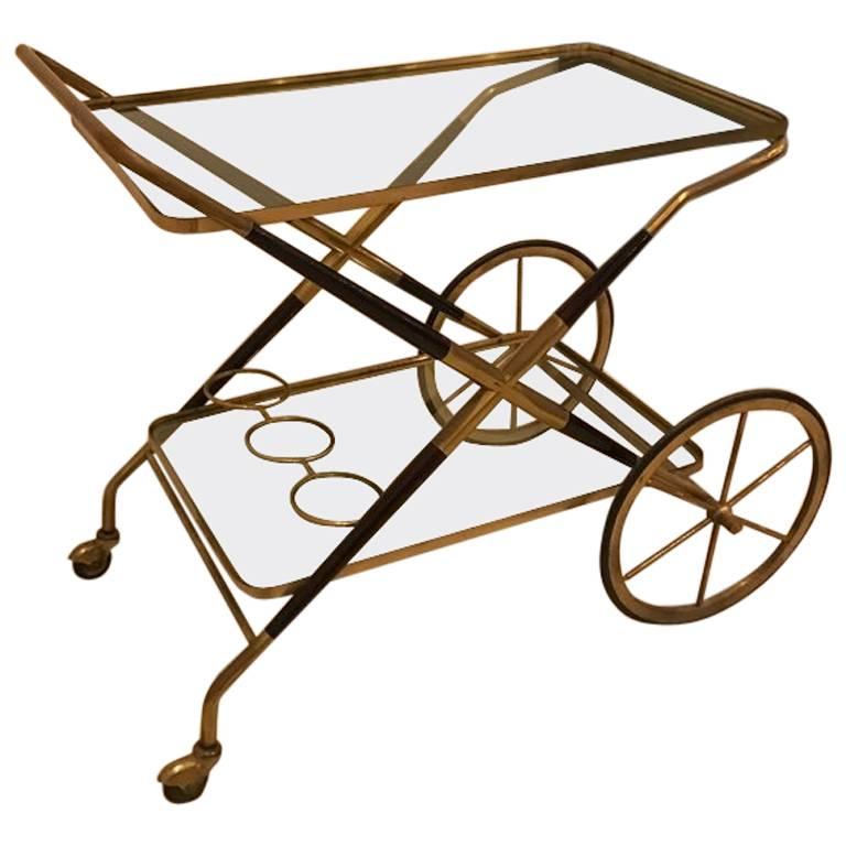 Italian Mid-Century Brass and Glass Bar Cart