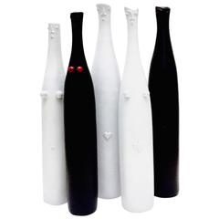 Set of Ceramic Bottle Vases Glazed in Black and White