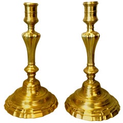 Pair of 18th Century, Louis XV Brass Candlesticks