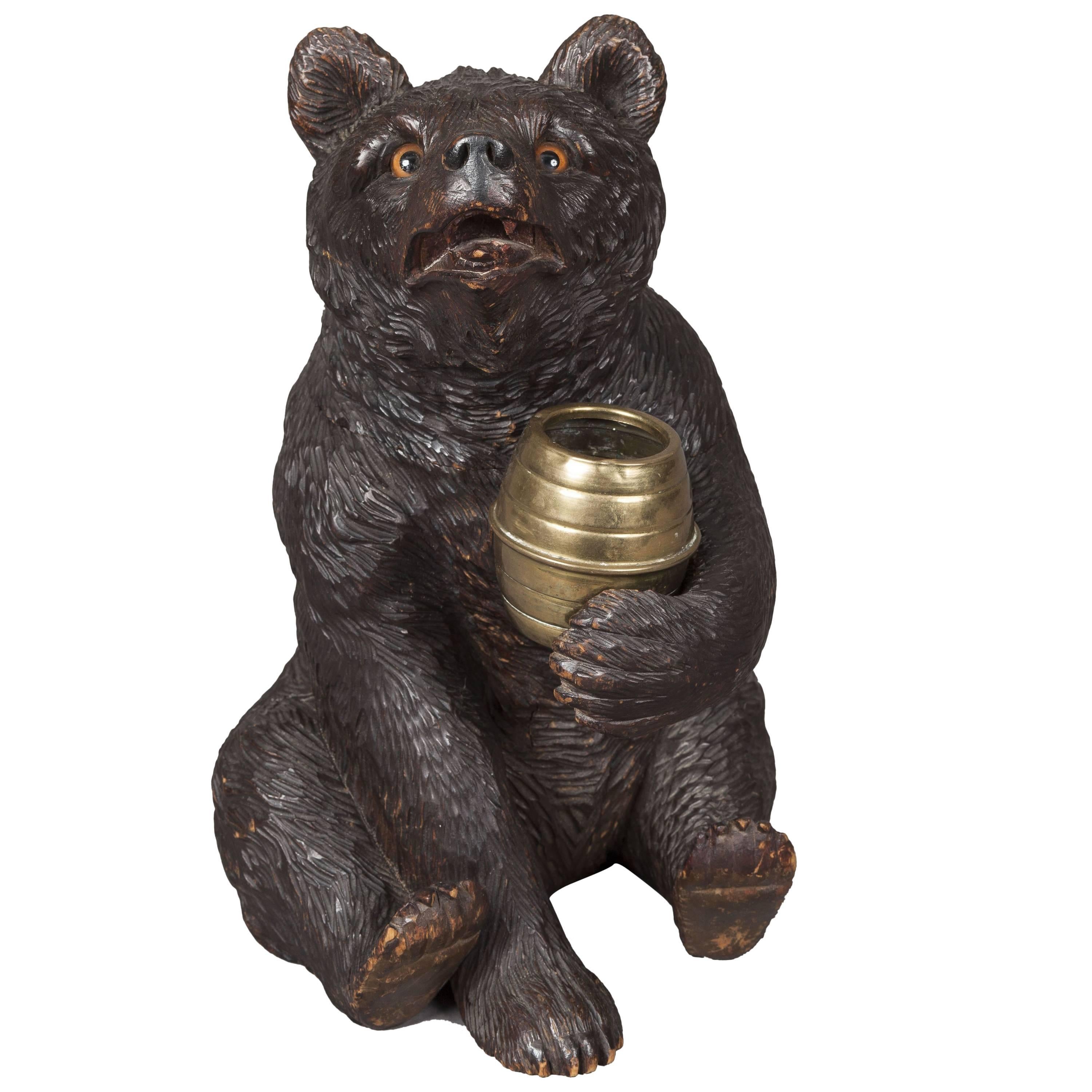 19th Century Carved Black Forest Bear Lidded Jar 