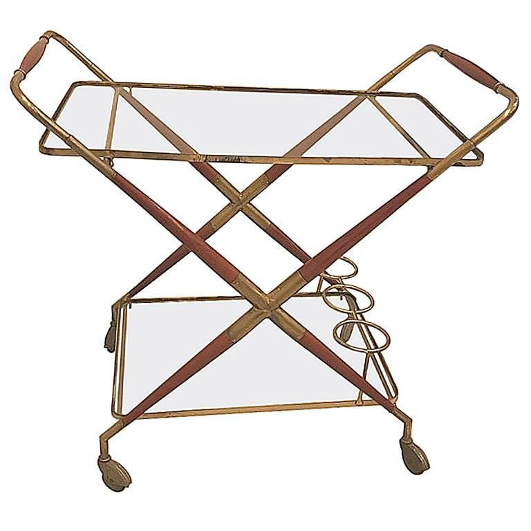 Italian, Mid-Century Brass and Glass Bar Cart