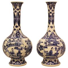 Chinese Blue and White Pear Shaped Vases, Precious Objects and Ladies, Kangxi