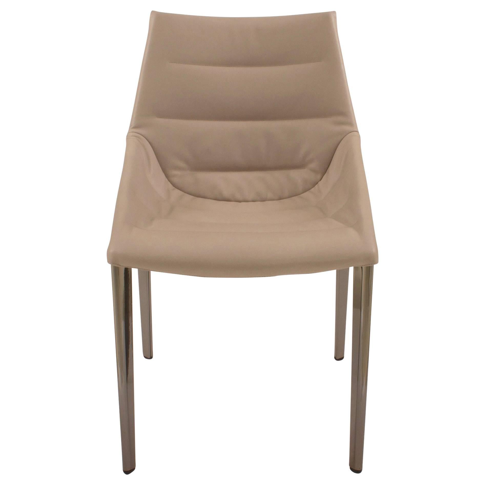 Metal And Beige Leather Outline Dining Chair By Arik Levy For Molteni