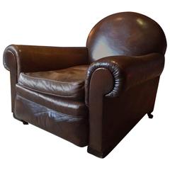 French Club Chair Moustache Cigar Armchair Leather Art Deco, 1930s