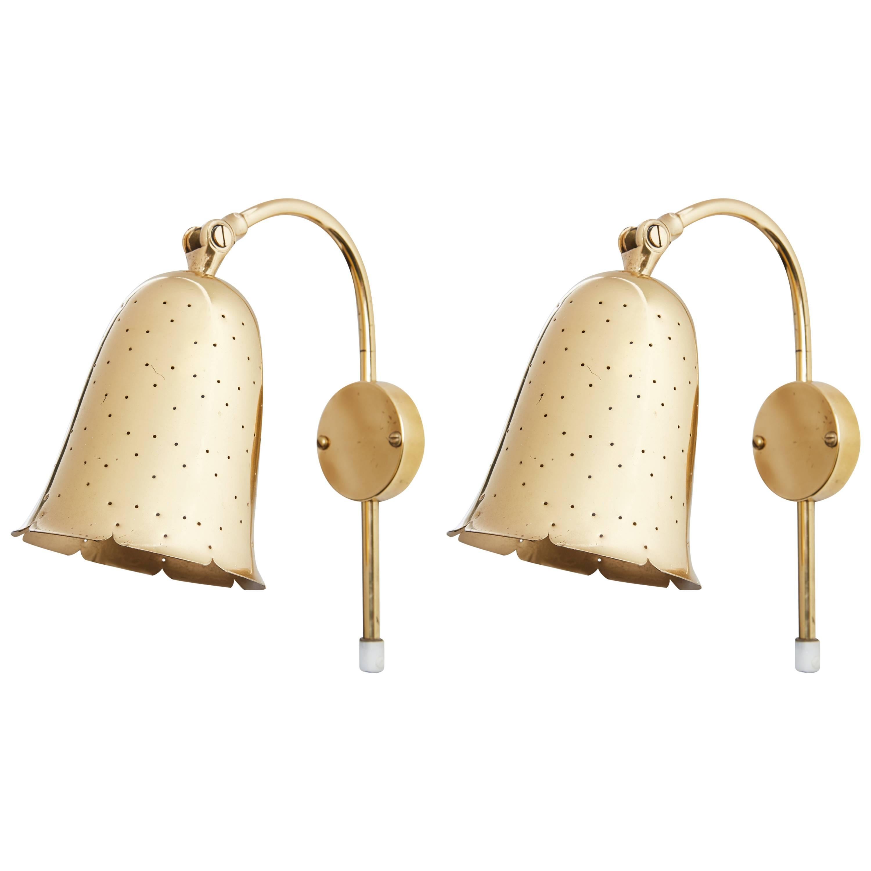 Pair of Perforated Brass Wall Lights by Boréns Borås