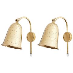 Pair of Perforated Brass Wall Lights by Boréns Borås