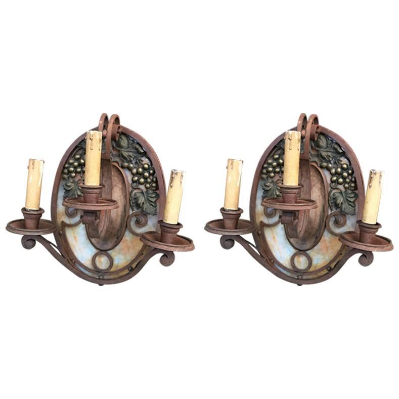 Pair of Art Deco Sconces in the Style of Edgar Brandt For Sale