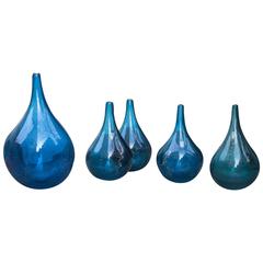 Vintage Mdina Blue Studio Glass Designed by Michael Harris Set of Five
