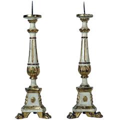 Tall Painted and Gilt Neoclassical Prickets, Italy, circa 1820