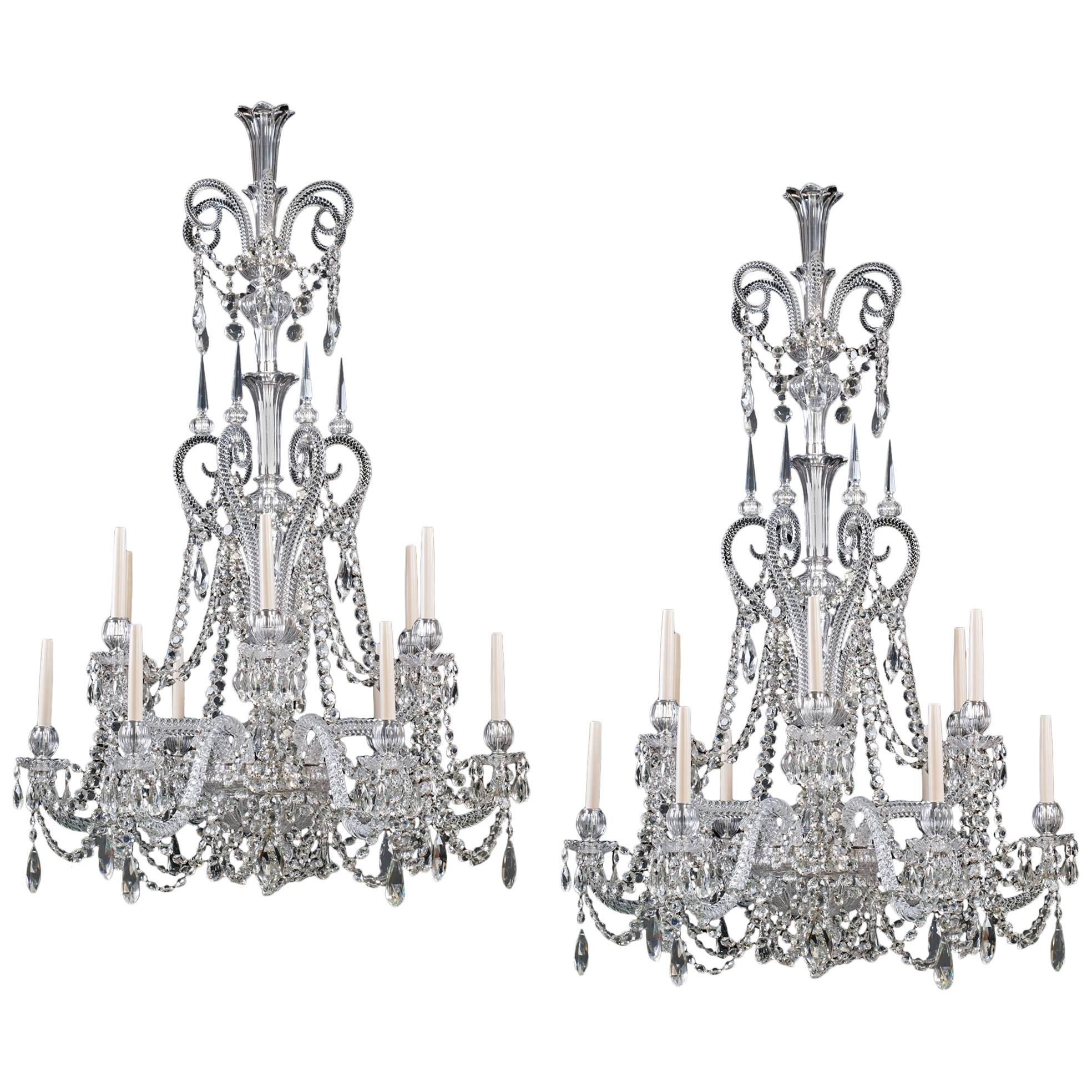 Highly Important Pair of Cut Glass Antique Chandeliers by F&C Osler