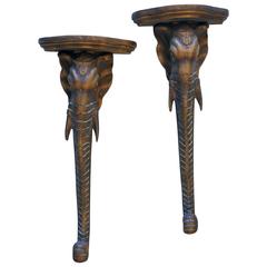 Vintage Hollywood Regency Wooden Elephant Wall Shelves 1