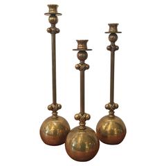 Trio of Vintage Brass Candleholders