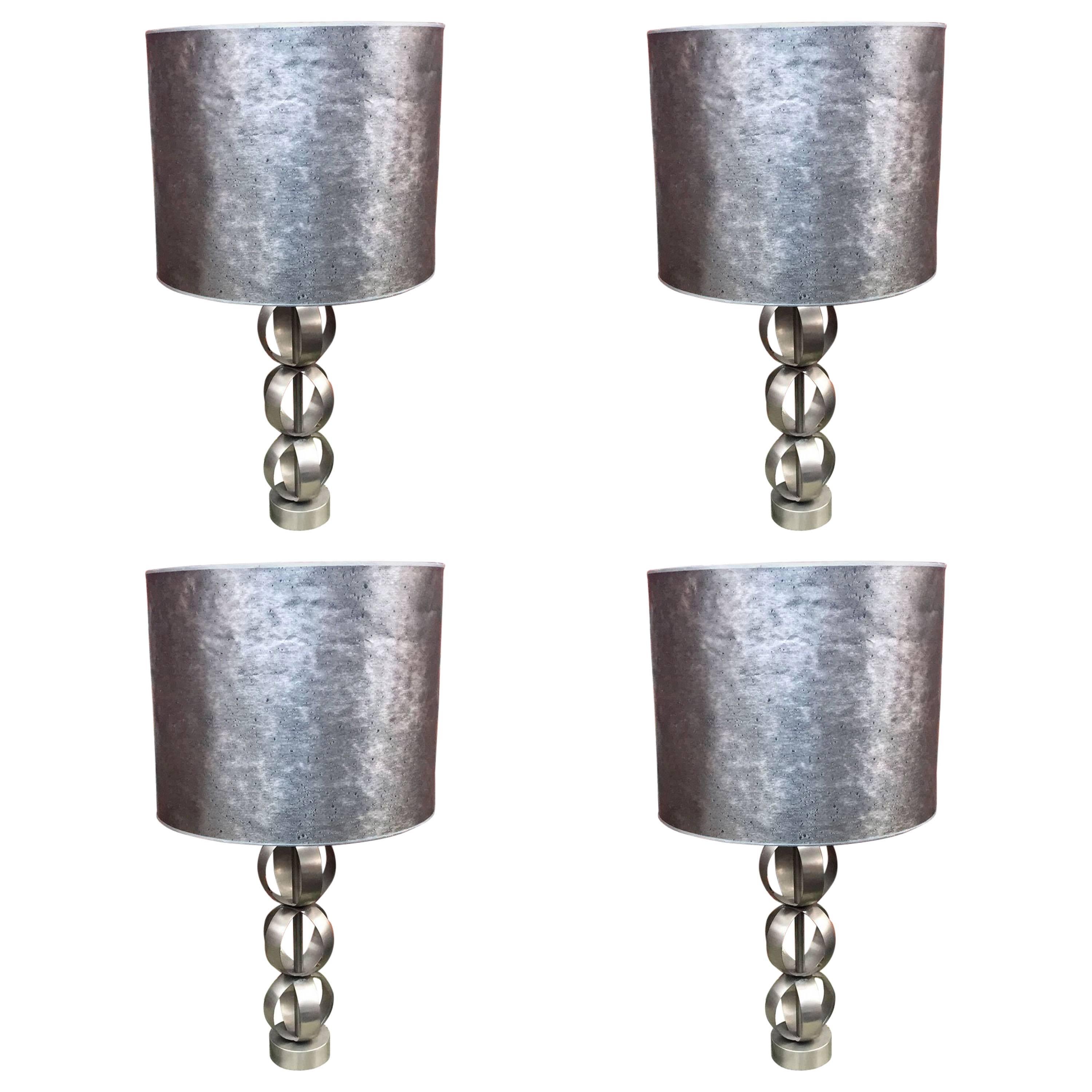 Set of Four Steel Table Lamps, circa 1970-1980 For Sale