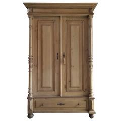 Antique French Double Wardrobe Armoire Solid Pine, Victorian, 19th Century