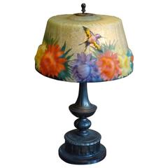 Antique Rare Magnificent Original Large Puffy Pairpoint Reverse Glass Hummingbird Lamp