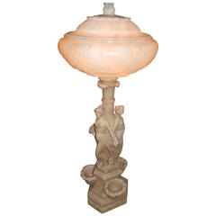 Large & Impressive 42" Carved Alabaster Lamp of the Three Graces