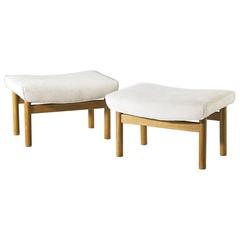 Pair of Ejner Larsen and Aksel Bender Madsen Oak Stools with White Upholstery 7
