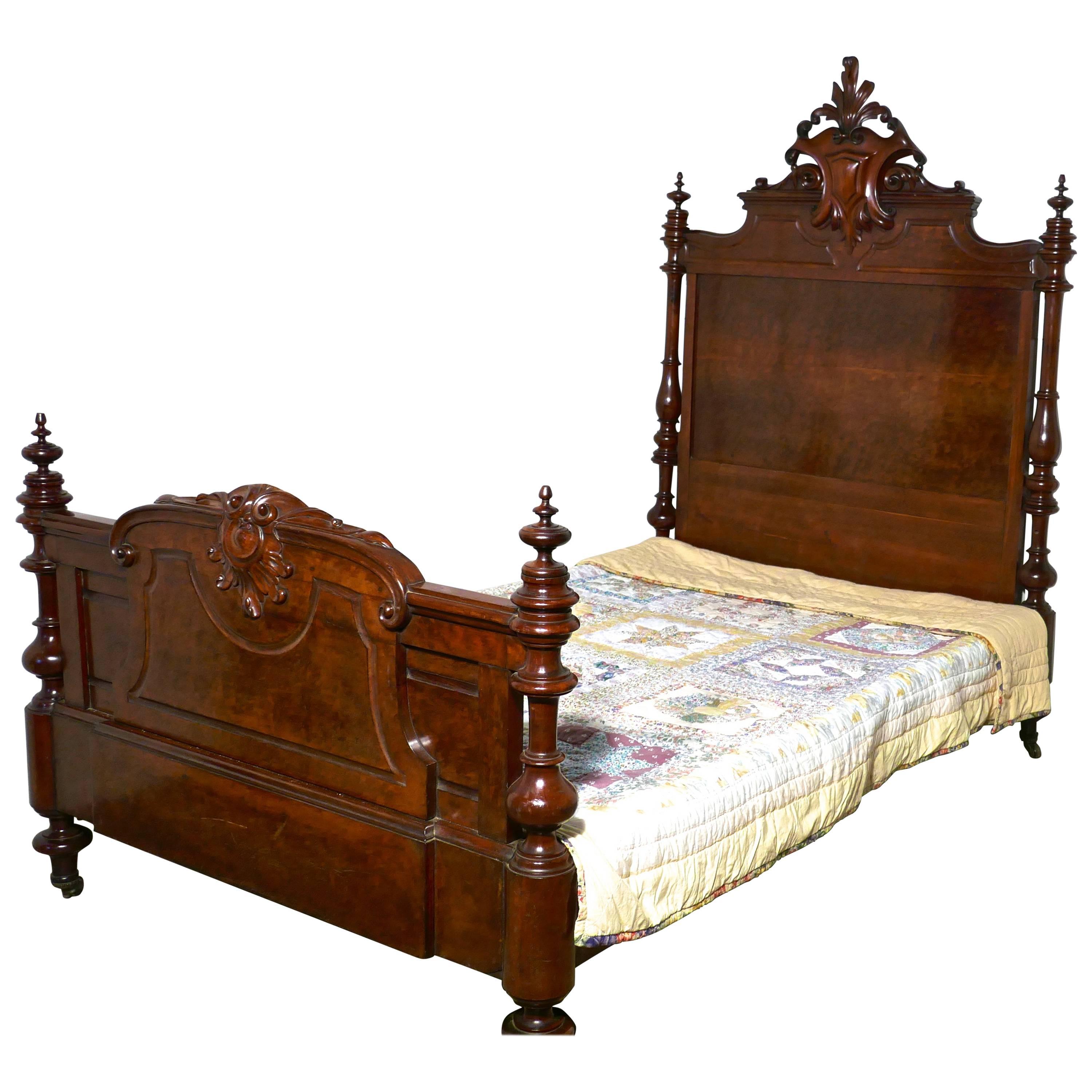 Large Single Burr Walnut Chateau Bed Made in the Channel Islands