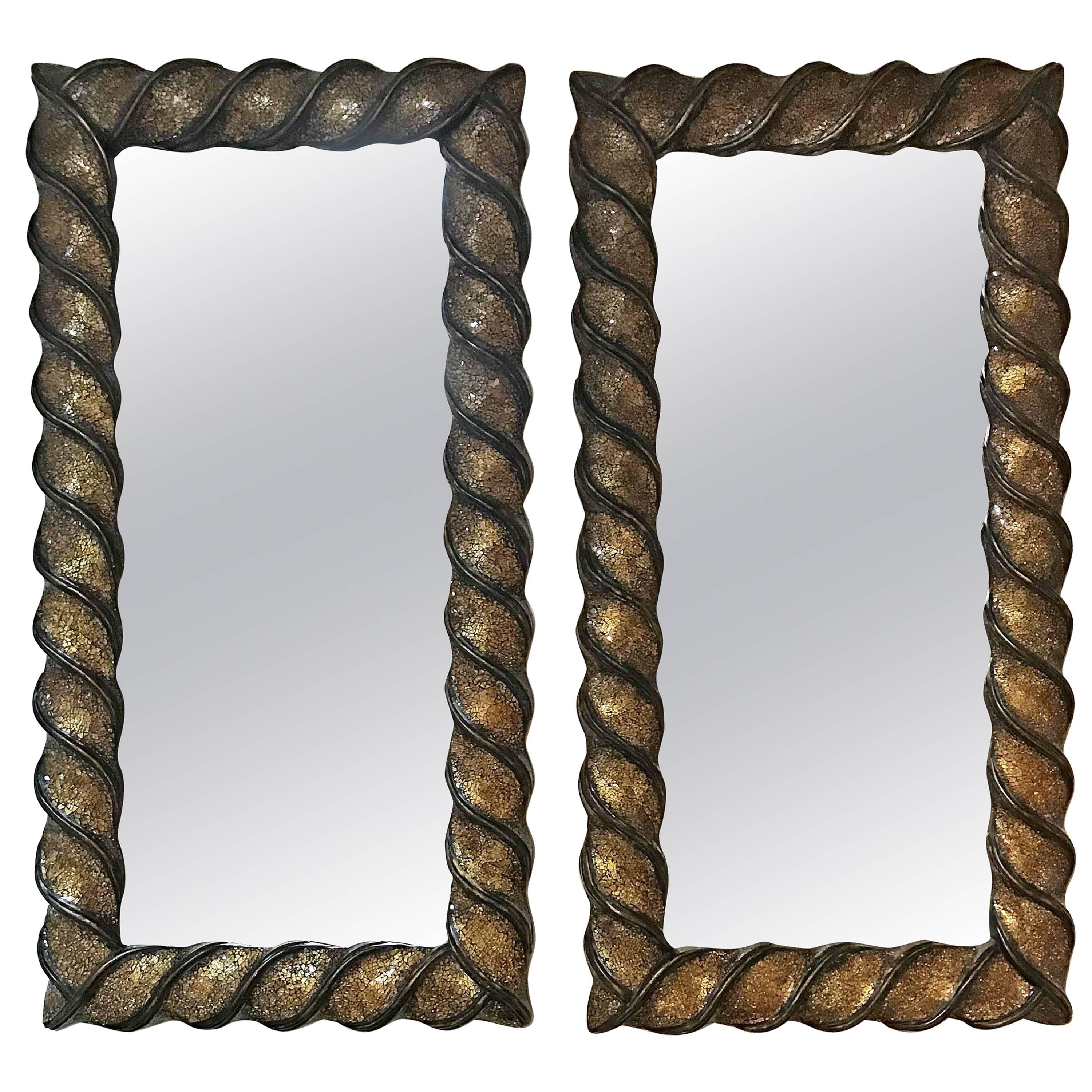 Pair of MidCentury Mosaic Gold Mirrors For Sale at 1stDibs