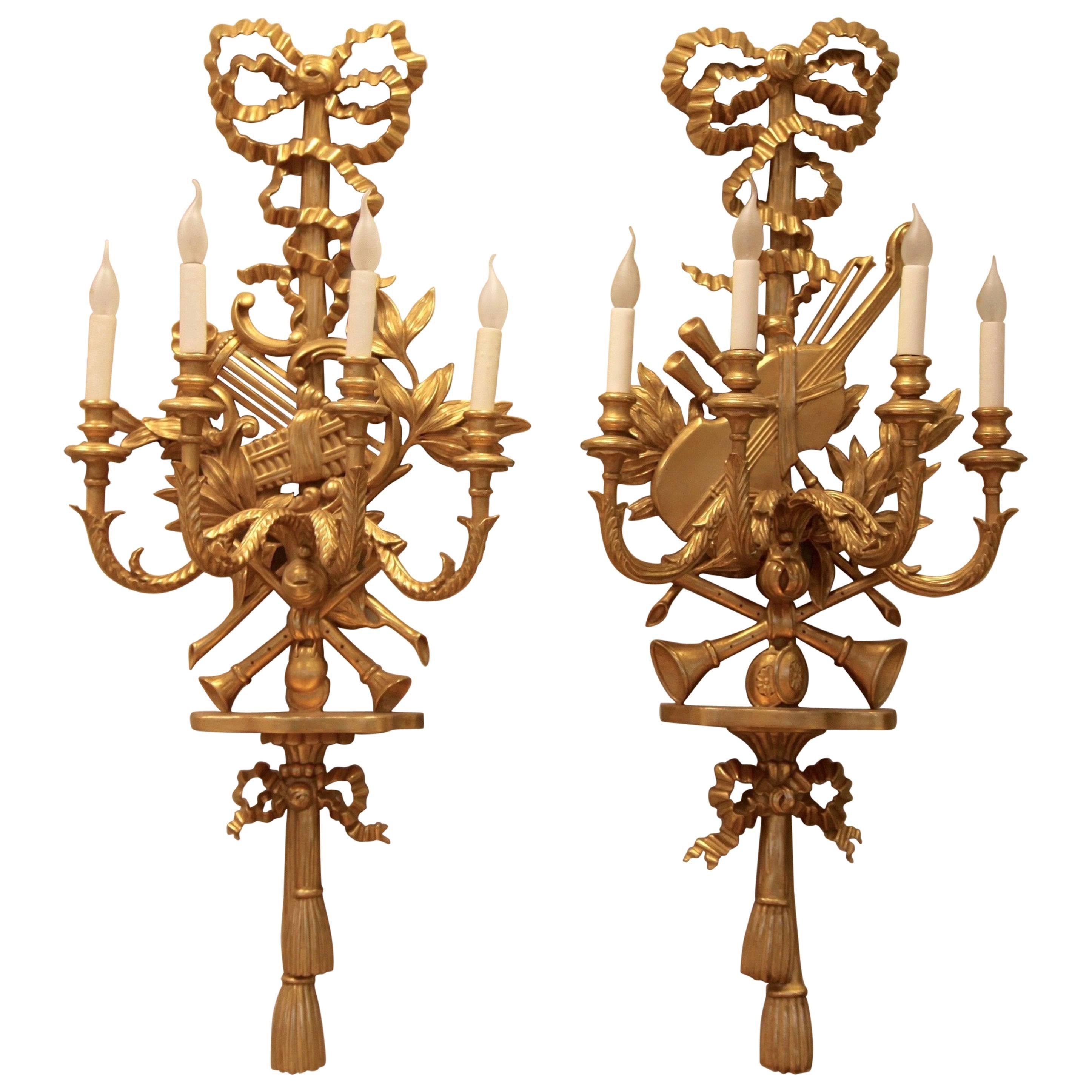 Large Louis XV Style Giltwood Wall Lights For Sale