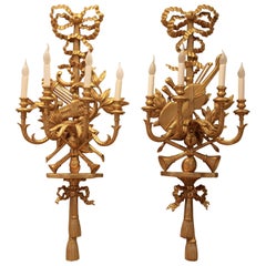 Large Louis XV Style Giltwood Wall Lights