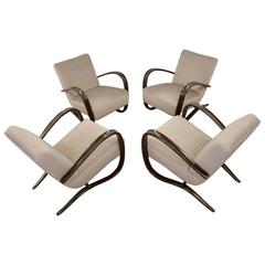 Jindrich Halabala Lounge Chairs H-269 in Mohair, Set of Four