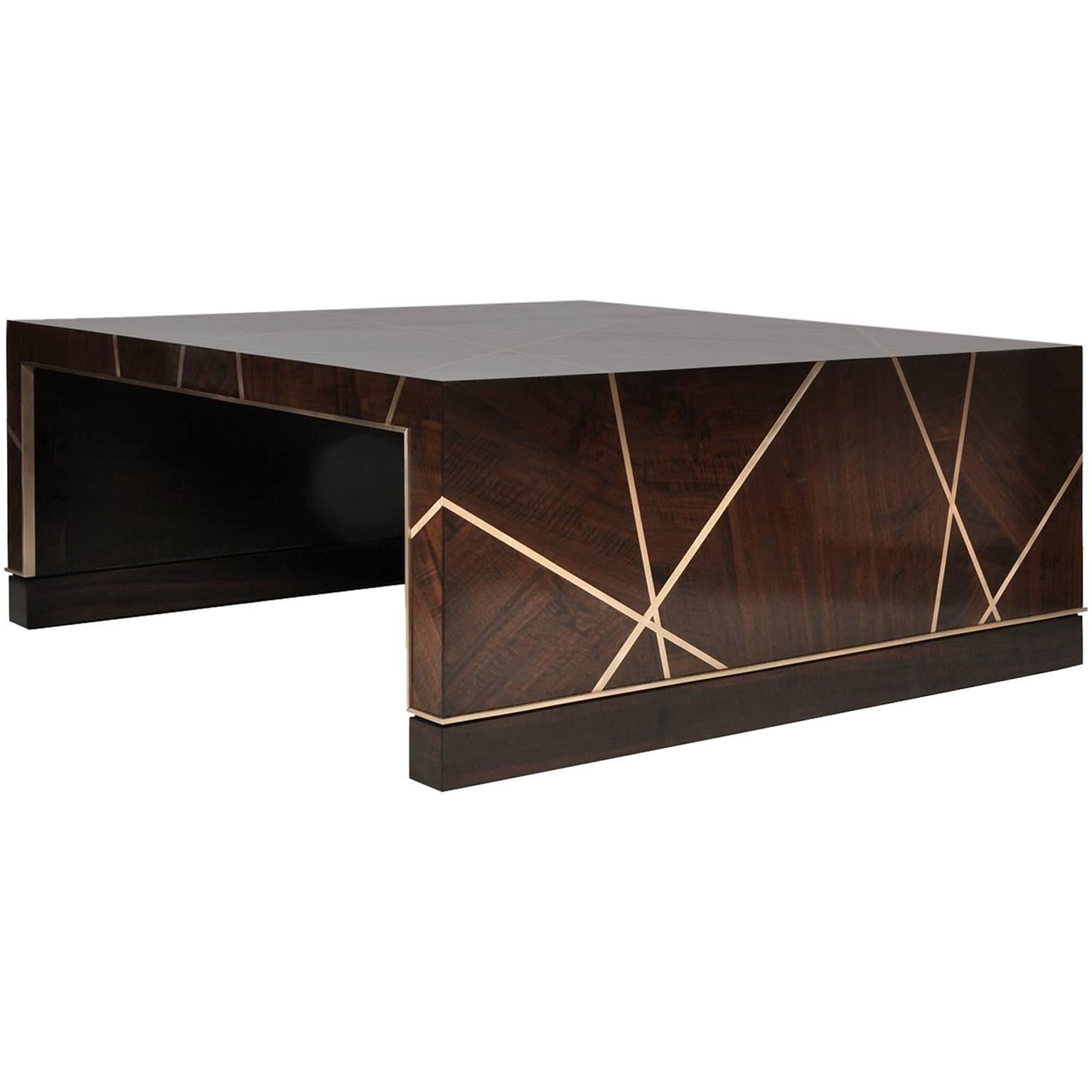 Ray Cocktail Table in Aniline Dyed Claro Walnut and Bronze by Newell Design For Sale