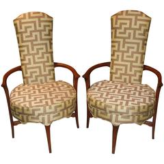 Pair of Danish Mid-Century Modern High Back Round Upholstered Armchairs 6