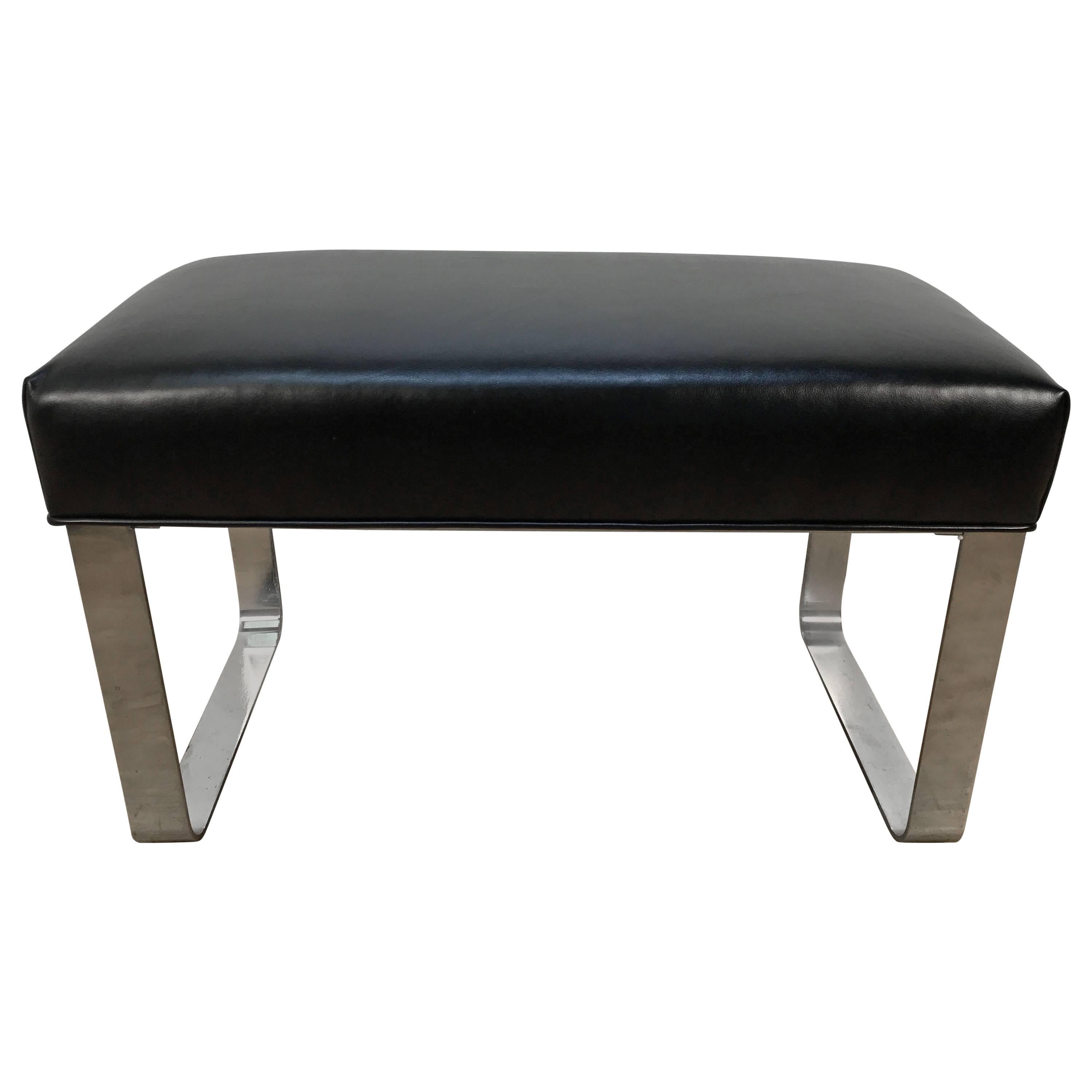 Milo Baughman Chrome and Leather Bench