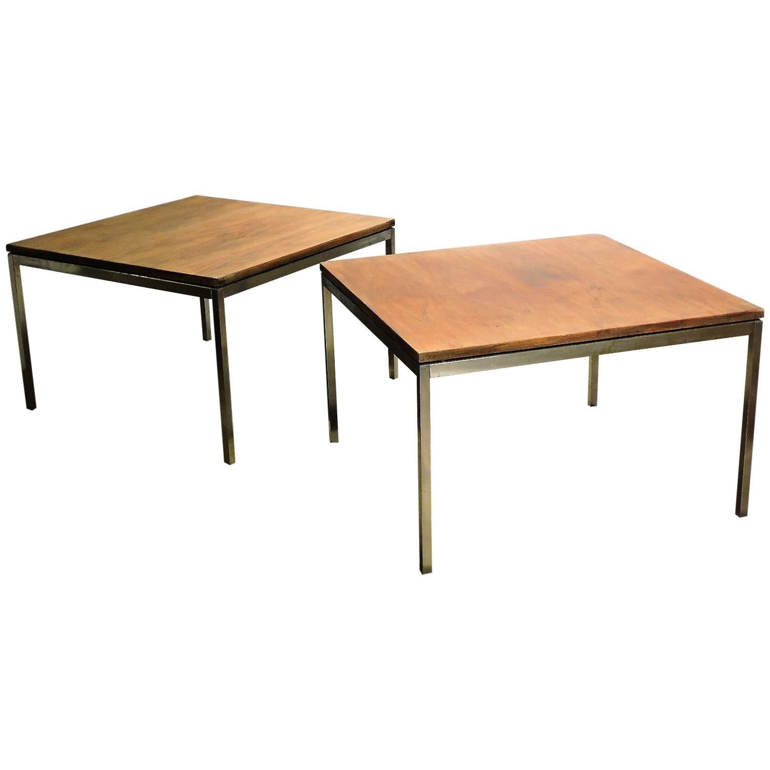 Early Florence Knoll Steel Tables with Floating Walnut Tops