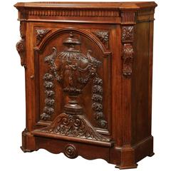 Large 19th Century French Napoleon III Carved Oak Single Door Cabinet