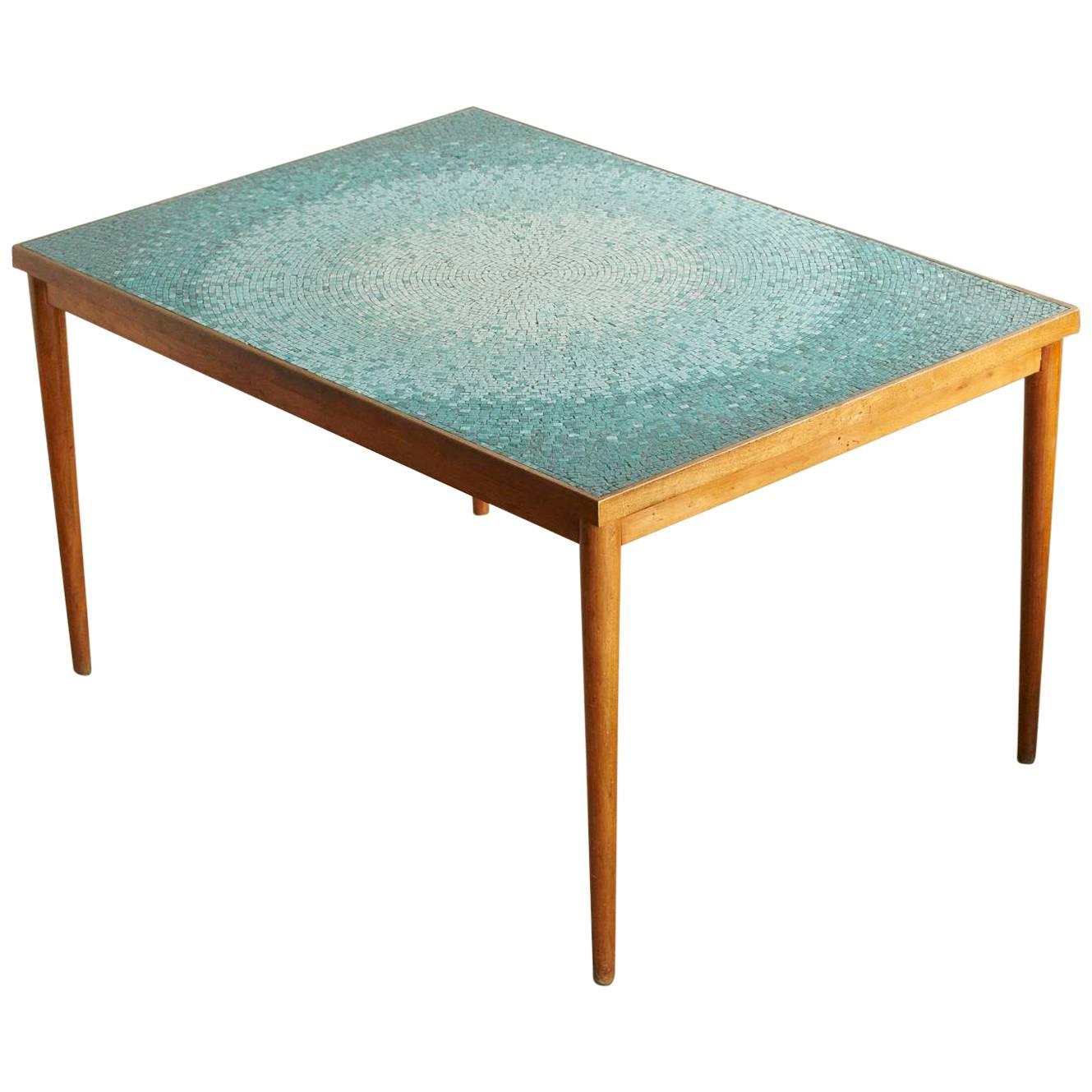 Aquamarine Mosaic Tile Table Attributed to Gordon Martz, Marshall Studio