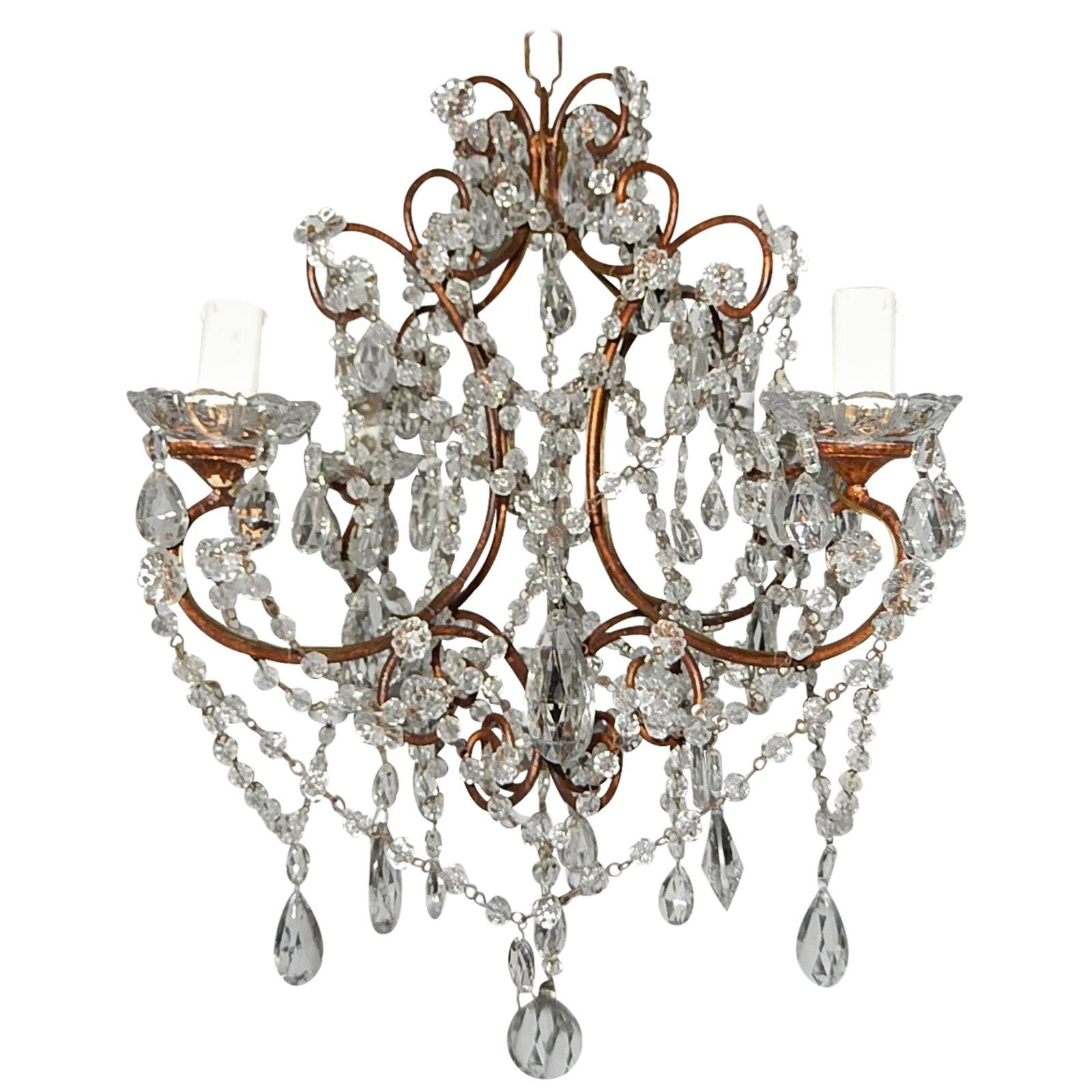 1920, French, Swags and Crystal Prisms Chandelier For Sale