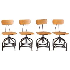 Set of Four Bent Plywood and Metal Adjustable Toledo Swivel Chairs Stools 6
