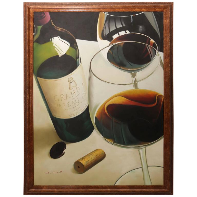 Oil on Canvas Painting "Wines of France" by M. Chapont For Sale at 1stdibs