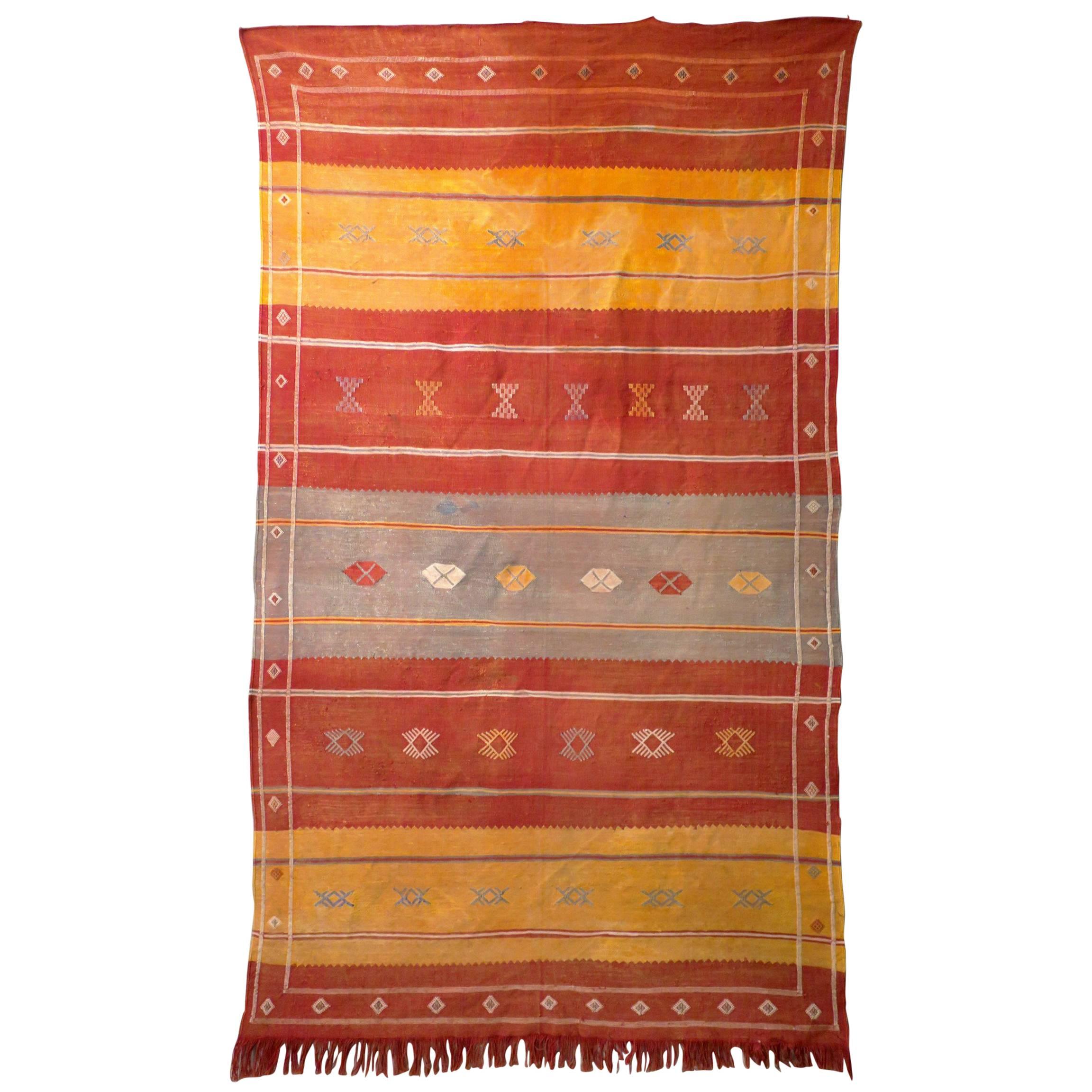 Moroccan Cactus Silk Flat-Weave Kelim, Mid-Century For Sale