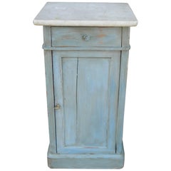 Antique French Painted Nightstand with a Marble Top, Late 19th Century