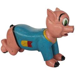 Antique 1930s Carnival Hand-Painted Wood Pig Ride