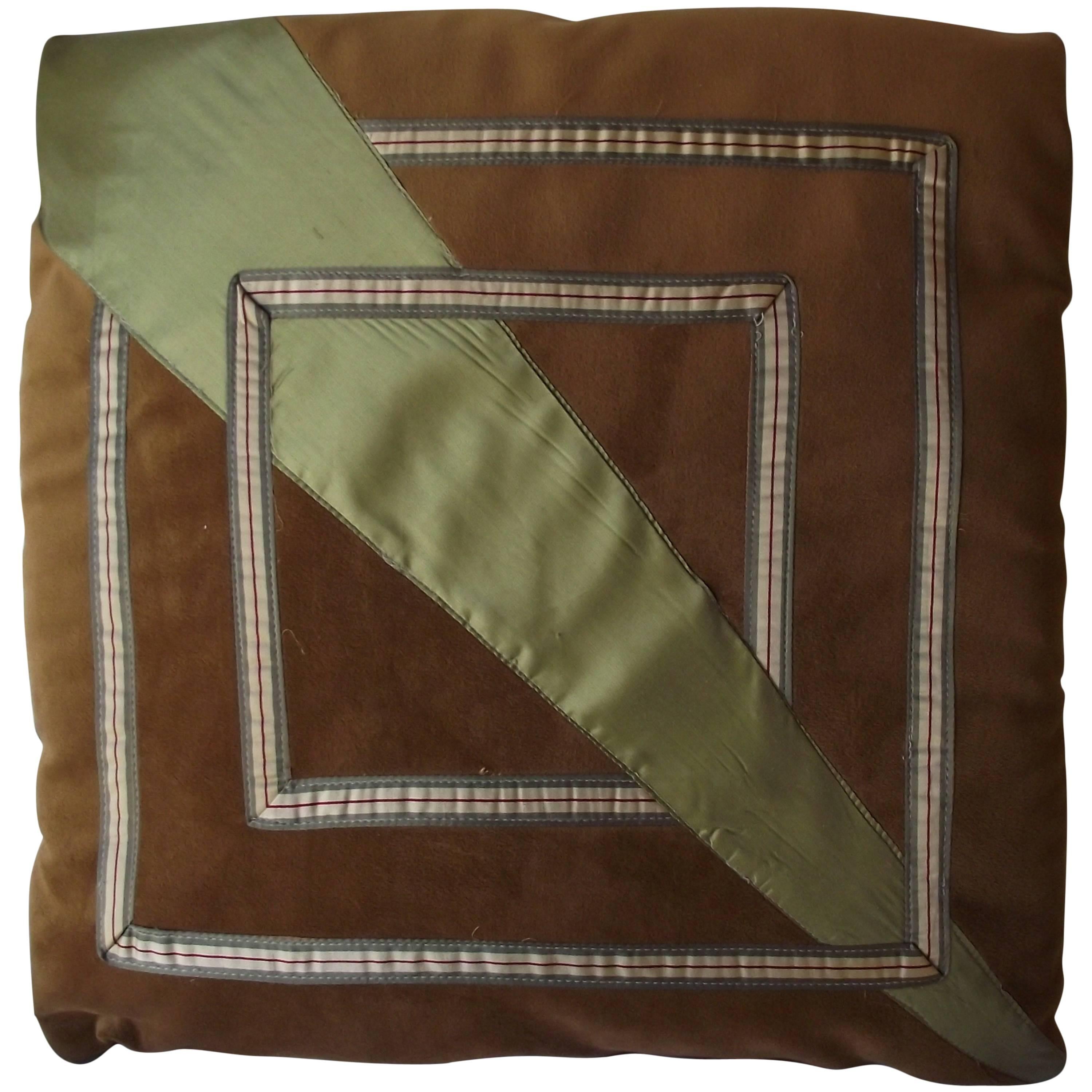 Art Deco Throw Pillow, Camel and Olive Pillow For Sale