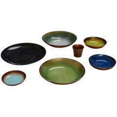 Retro Collection of Jade Snow Wong Enamel on Copper Bowls