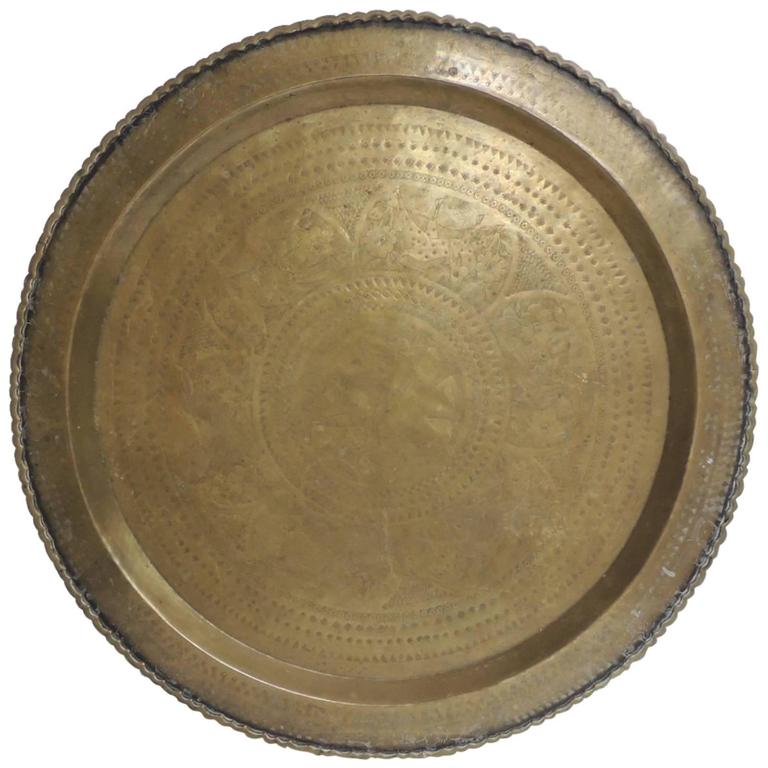 Large Brass Round Asian Serving Tray at 1stDibs large brass tray
