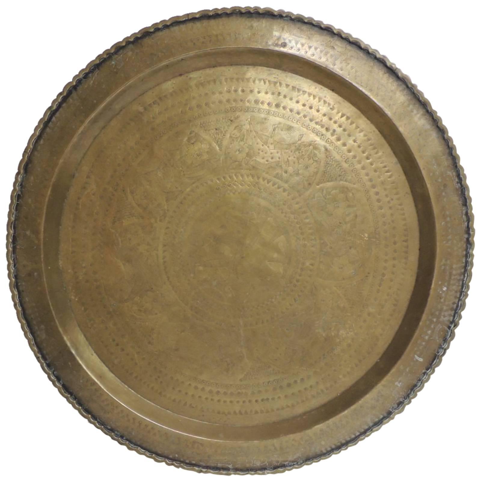 Large Brass Round Asian Serving Tray