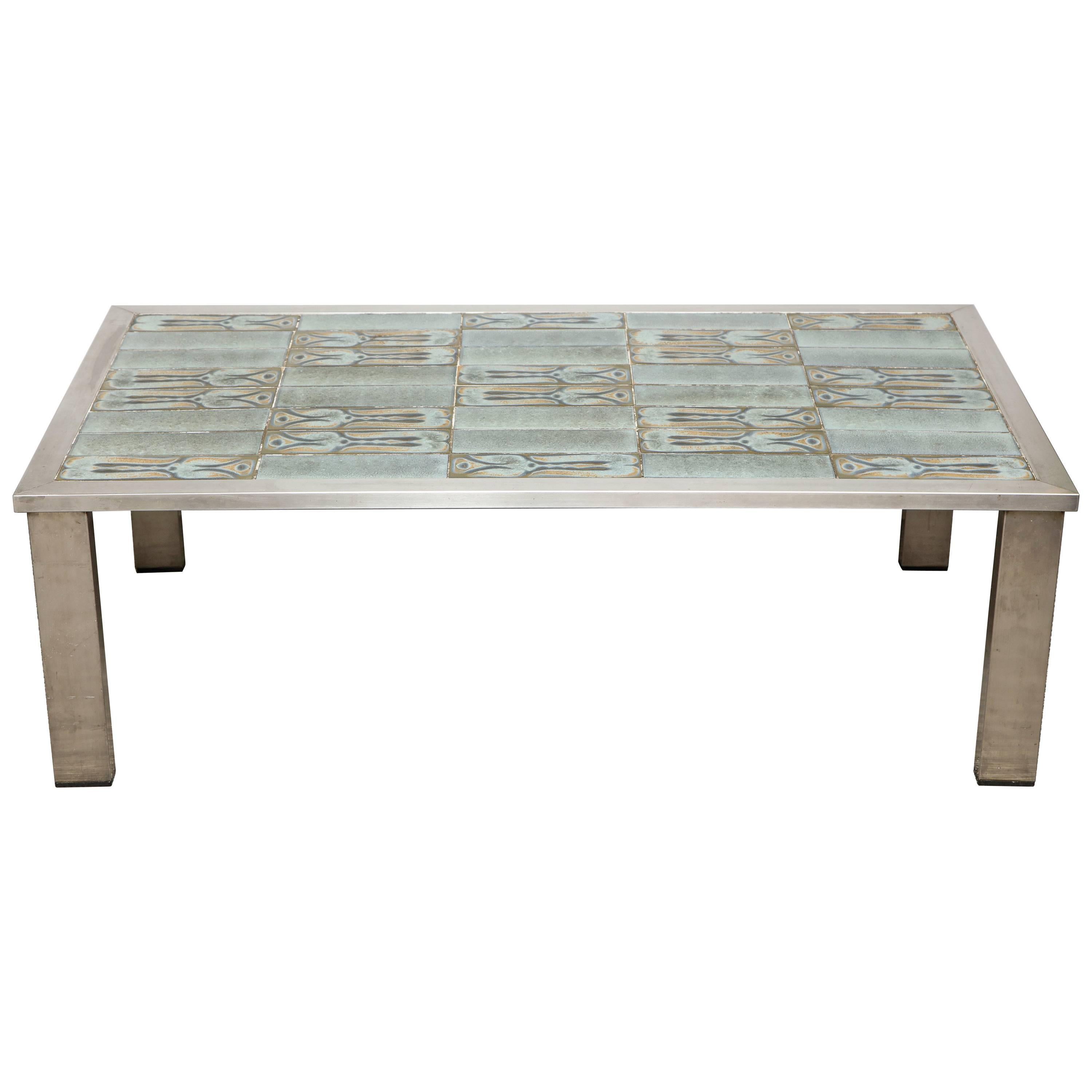 Tiled Topped Table Signed Leleu