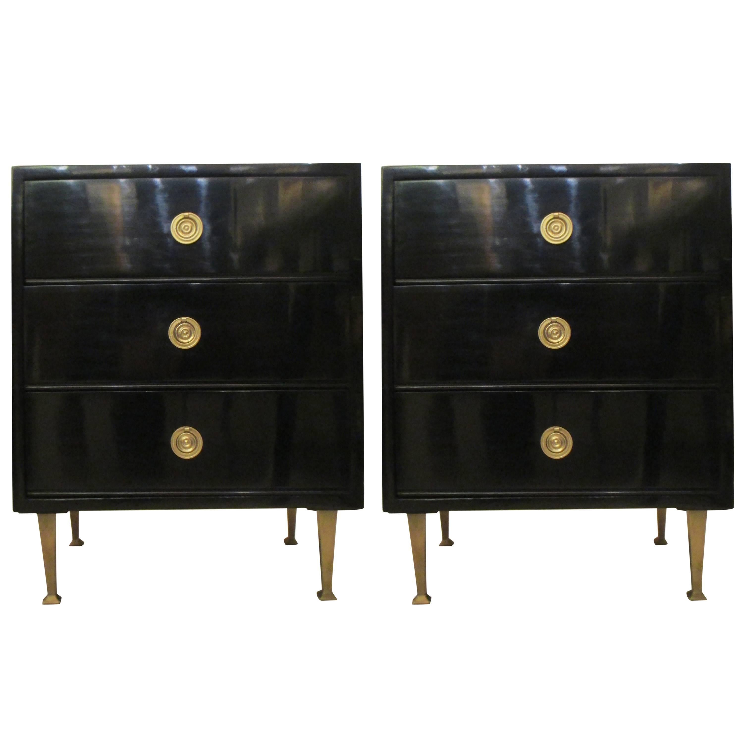 Pair of Mid-Century Lacquered Nightstands in the Neoclassic Manner