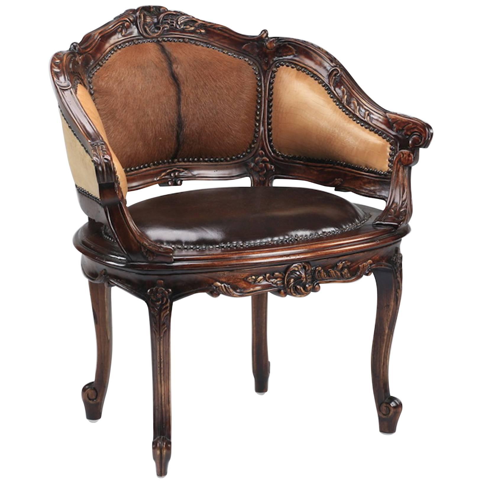 excellent French Style Petite Bergère, Hair on Hide chair For Sale