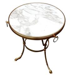 Pedestal Table in Gilt Bronze with Top in White Marble Maison Charles, 1950-1970